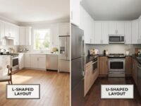 Side-by-side comparison of L-shaped and U-shaped kitchen layouts for a 10x10 room