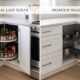 Side-by-side comparison of a Lazy Susan and Magic Corner in kitchen corner cabinets